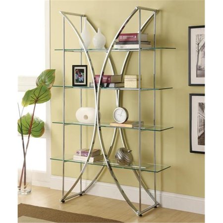 COASTER Coaster 910050 Bookcases X-Motif Chrome Finish Bookshelf with Floating Style Glass Shelves 910050